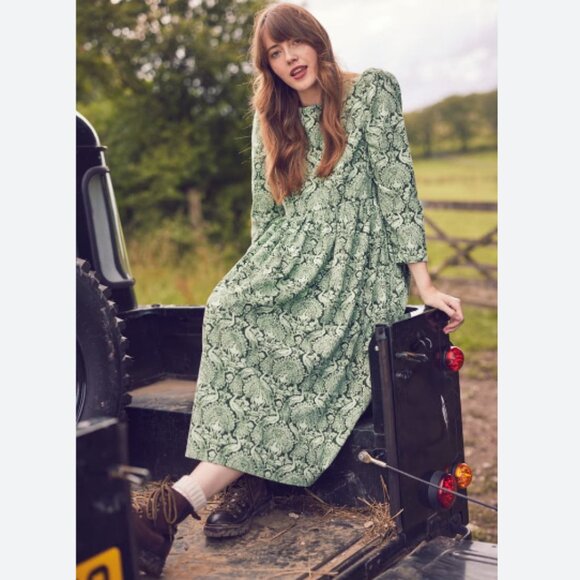 Laura Ashley x Joanie Vanora Peacock Damask Corduroy Midi Dress Green Size 12 - Picture 1 of 7